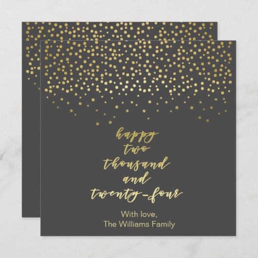 Happy 2024 - Zwart & Faux Gold Script & Confetti (Voorkant / Achterkant)