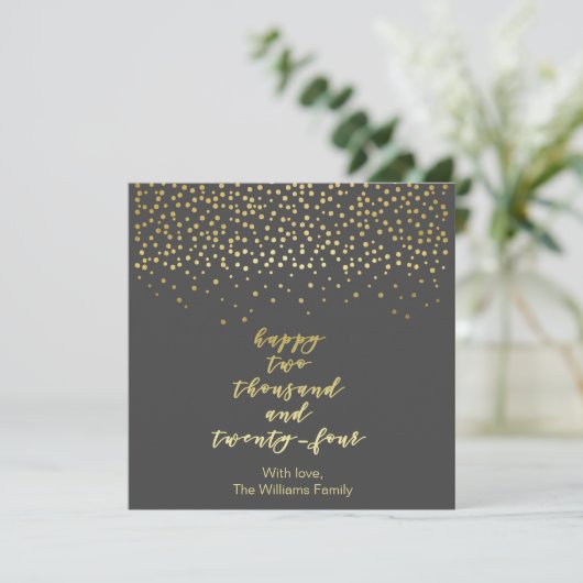 Happy 2024 - Zwart & Faux Gold Script & Confetti (Staand voorkant)