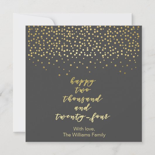 Happy 2024 - Zwart & Faux Gold Script & Confetti (Voorkant)