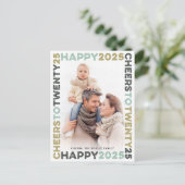 Happy 2025 blokkeert Lijst typografie Nieuwjaarsfo Feestdagenkaart (Staand voorkant)