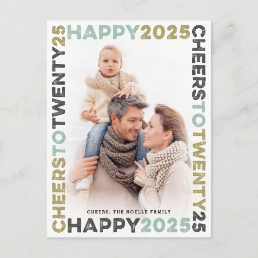 Happy 2025 blokkeert Lijst typografie Nieuwjaarsfo Feestdagenkaart (Voorkant)