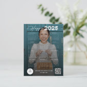 Happy 2025 Modern Script Kalender Nieuwjaar Foto Feestdagenkaart (Staand voorkant)