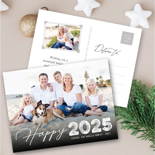 Happy 2025 Typografie Minimalistische Nieuwjaarsfo Feestdagenkaart