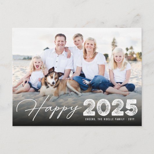 Happy 2025 Typografie Minimalistische Nieuwjaarsfo Feestdagenkaart (Voorkant)