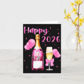 Happy 2026 Cheers To A New Year 2026 Champagne Coq Kaart (Gele Bloem)