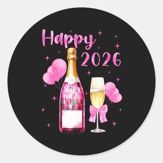 Happy 2026 Cheers To A New Year 2026 Champagne Coq Ronde Sticker (Voorkant)