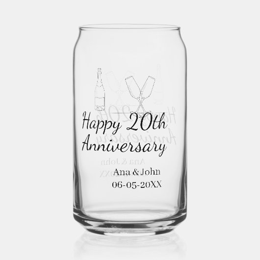 Happy 20th anniversary champagne bottle glass name blikvorm glas (Voorkant)