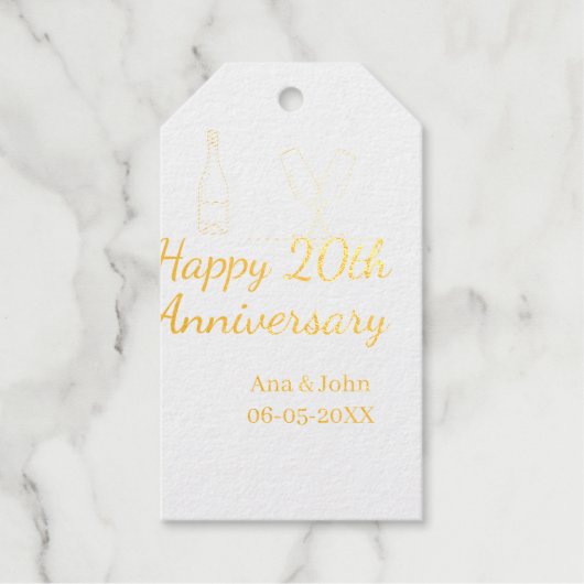 Happy 20th anniversary champagne bottle glass name cadeaulabels (Voorkant)