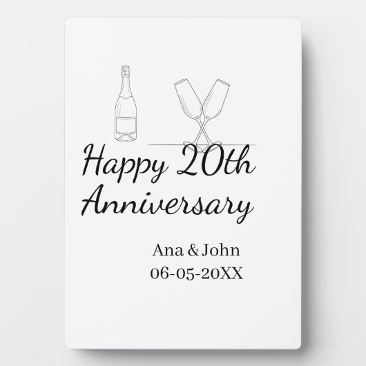 Happy 20th anniversary champagne bottle glass name fotoplaat (voorkant)