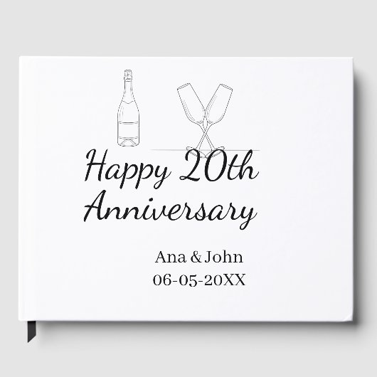 Happy 20th anniversary champagne bottle glass name gastenboek (Voorkant)