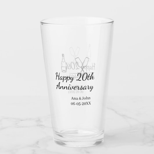 Happy 20th anniversary champagne bottle glass name glas (Voorkant)
