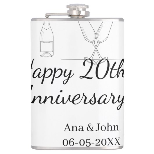 Happy 20th anniversary champagne bottle glass name heupfles (Voorkant)