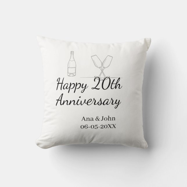 Happy 20th anniversary champagne bottle glass name kussen (Voorkant)