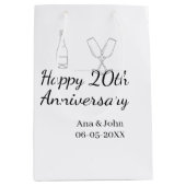 Happy 20th anniversary champagne bottle glass name medium cadeauzakje (Voorkant)