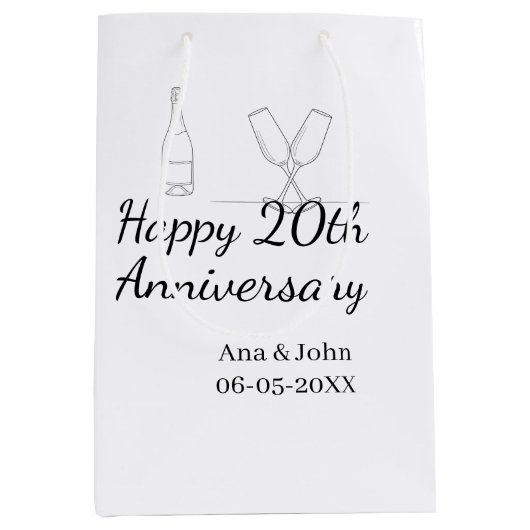 Happy 20th anniversary champagne bottle glass name medium cadeauzakje (Voorkant)