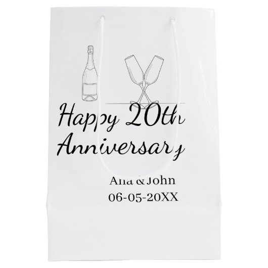 Happy 20th anniversary champagne bottle glass name medium cadeauzakje (Achterkant)