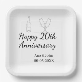 Happy 20th anniversary champagne bottle glass name papieren bordje