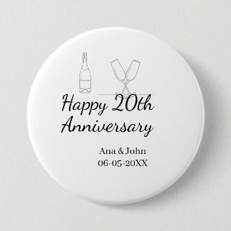 Happy 20th anniversary champagne bottle glass name ronde button 7,6 cm