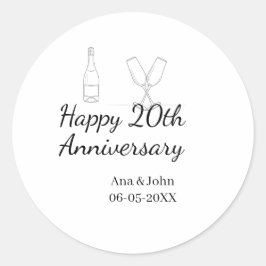 Happy 20th anniversary champagne bottle glass name ronde sticker