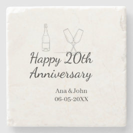Happy 20th anniversary champagne bottle glass name stenen onderzetter