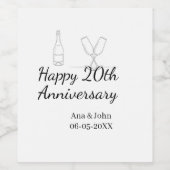 Happy 20th anniversary champagne bottle glass name wijn etiket (Enkel label)