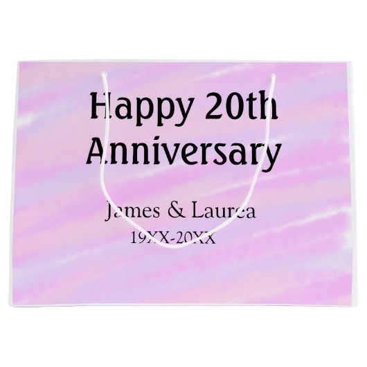 Happy 20th anniversary pink purple pastel name bol groot cadeauzakje (Voorkant)