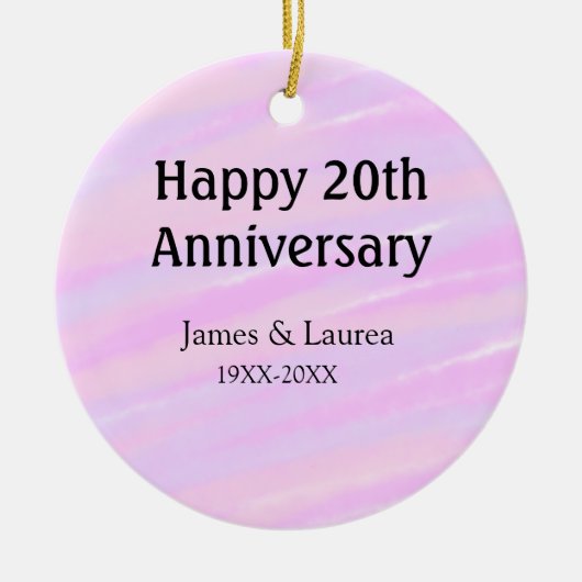 Happy 20th anniversary pink purple pastel name bol keramisch ornament (Voorkant)