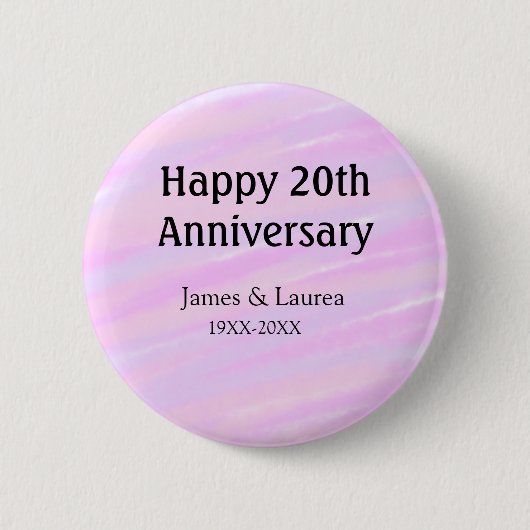 Happy 20th anniversary pink purple pastel name bol ronde button 5,7 cm (Voorkant)