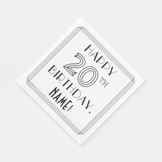 HAPPY 20TH BIRTHDAY; Art Deco Style; aangepaste na Servet (Hoek)