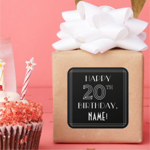 HAPPY 20TH BIRTHDAY; Art Deco Style; aangepaste na Vierkante Sticker