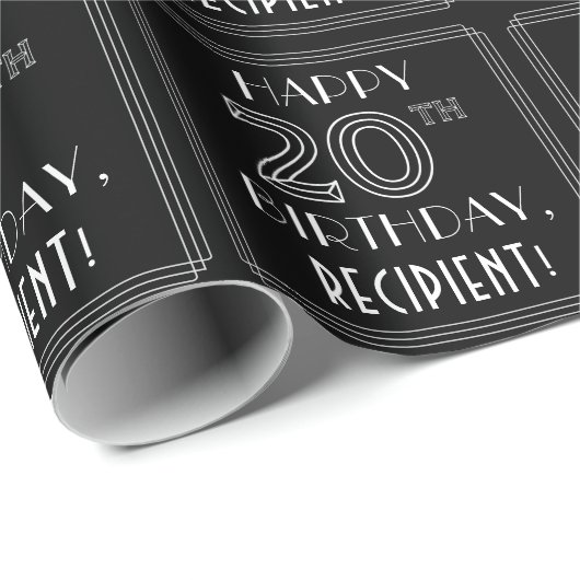 HAPPY 20TH BIRTHDAY; Art Deco Style met aangepaste Cadeaupapier (Rol Hoek)