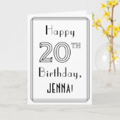 Happy 20th Birthday, Art Deco Style met aangepaste Kaart (Gele Bloem)