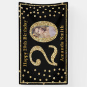 Happy 20th Birthday Banner Black en Gold Photo (Verticaal)