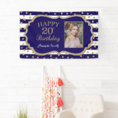 Happy 20th Birthday Banner Navy Blue Gold Glitter (Insitu)