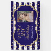 Happy 20th Birthday Banner Navy Blue Gold Glitter (Verticaal)