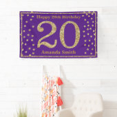 Happy 20th Birthday Banner Paars en Gold Glitter (Insitu)