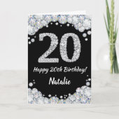 Happy 20th Birthday Black en Silver Glitter Card Kaart (Voorkant)