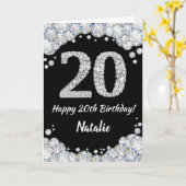 Happy 20th Birthday Black en Silver Glitter Card Kaart (Gele Bloem)