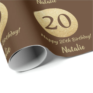 Happy 20th Birthday Brown and Gold Glitter Cadeaupapier