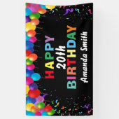 Happy 20th Birthday Colorful Balloons Confetti Spandoek (Verticaal)
