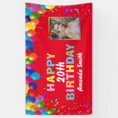 Happy 20th Birthday Colorful Balloons Red Spandoek (Verticaal)