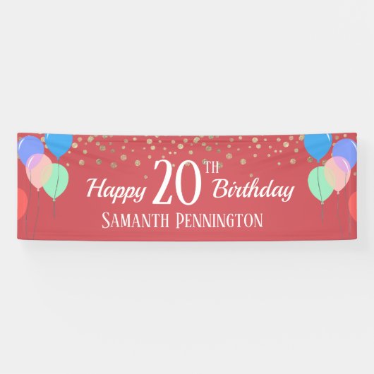 Happy 20th Birthday Confetti en ballonnen Spandoek (Horizontaal)