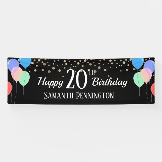 Happy 20th Birthday Confetti en ballonnen Spandoek (Horizontaal)