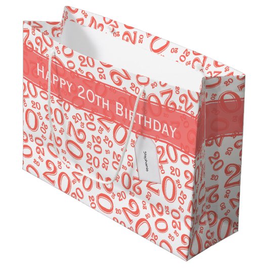 Happy 20th Birthday Coral Random Number Pattern Groot Cadeauzakje (Voorkant Gekanteld)