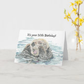 Happy 20th Birthday Cute Excited Otter Humoriss Kaart (Gele Bloem)