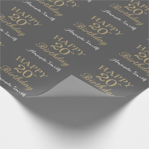 Happy 20th Birthday Gold Glitter en Grey Cadeaupapier