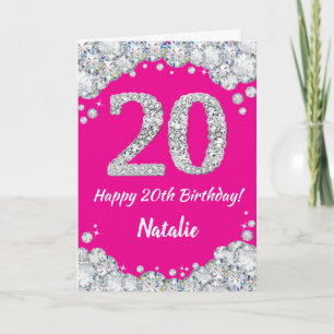 Happy 20th Birthday Hot Pink en Silver Glitter Kaart