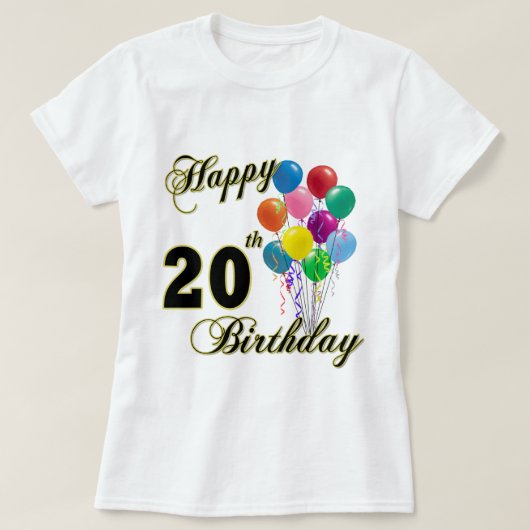 Happy 20th Birthday met ballonnen T-shirt (Design voorkant)