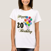 Happy 20th Birthday met ballonnen T-shirt (Voorkant)