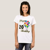 Happy 20th Birthday met ballonnen T-shirt (Voorkant volledig)